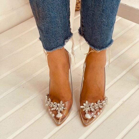 Embellished Vinyl Clear Heels - Picture 2 of 6
